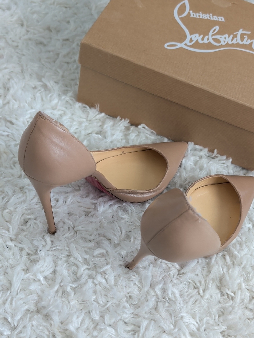 Christian Louboutin Iriza Nude Leather Pointed Toe Pumps - Picture 7 of 14